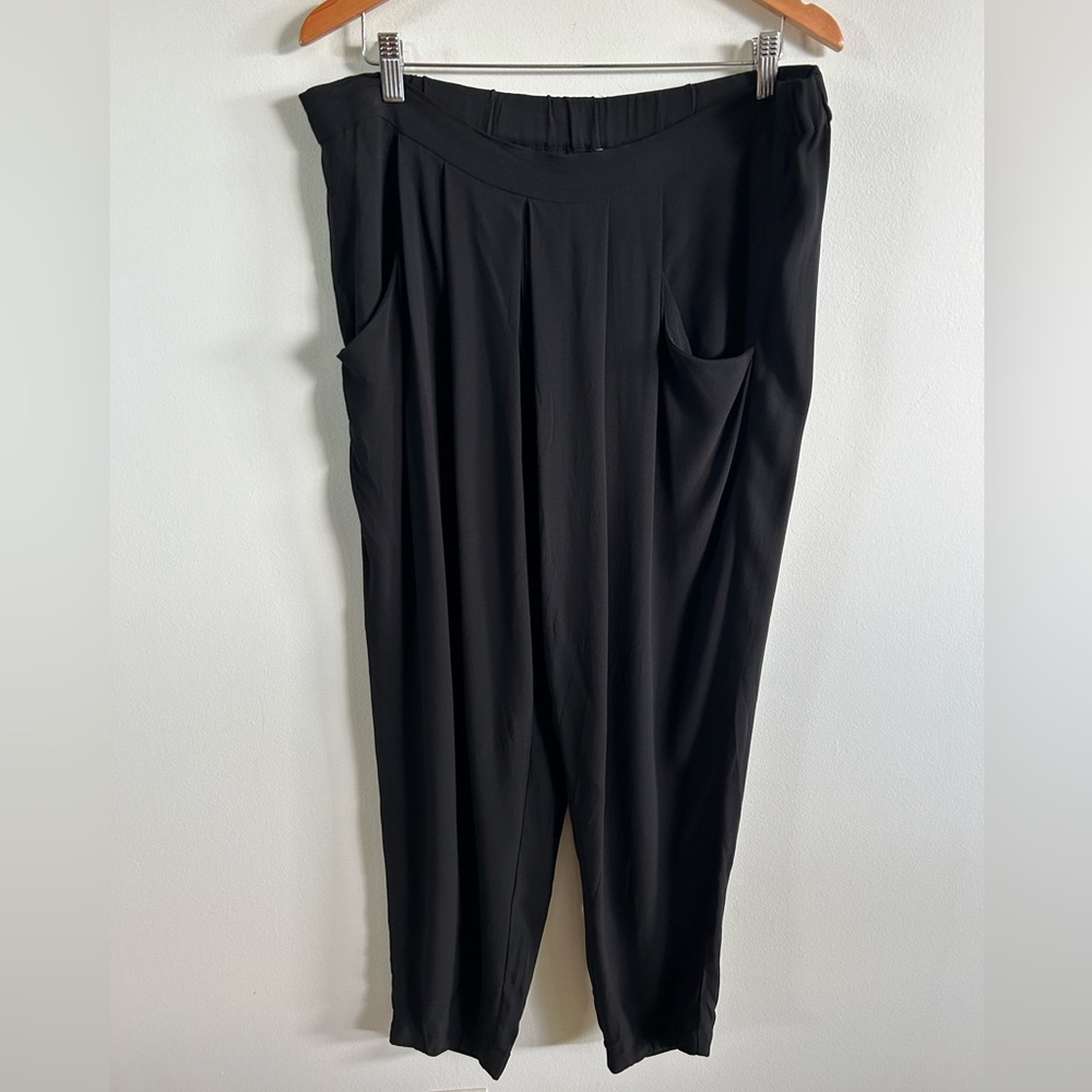 EILEEN FISHER BLACK SILK PANTS PLEATED POCKETS MEDIUM